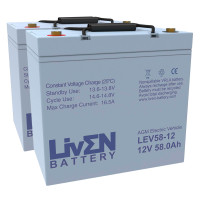 Pacote 2 baterias para Quickie Q100R de Sunrise Medical 12V 58Ah C20 ciclo profundo LivEN LEV58-12 - 1
