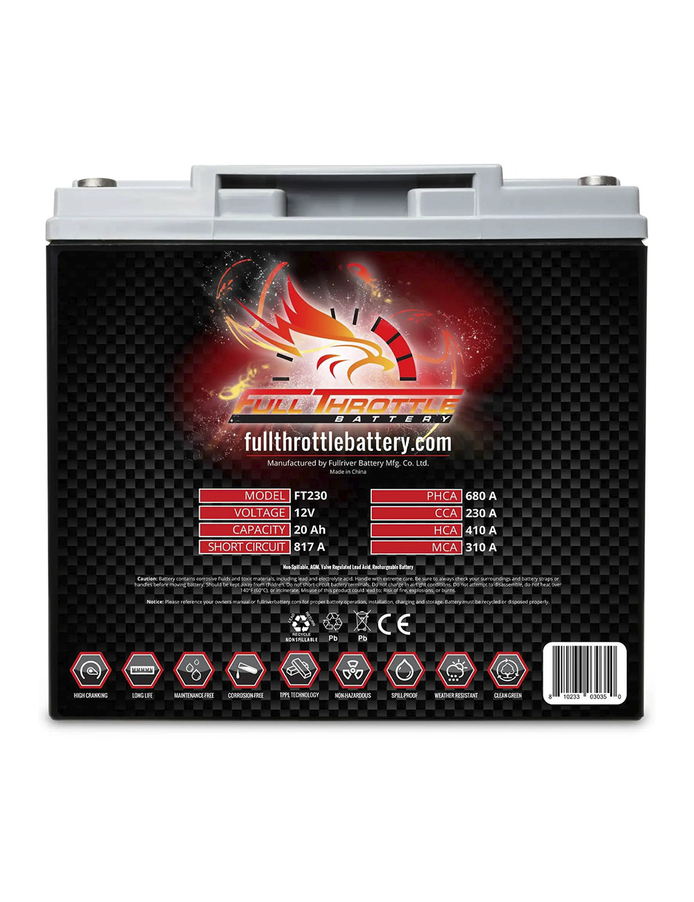 Bateria 12V 20Ah C20 230CCA Fullriver FT230 série Full Throttle - 1