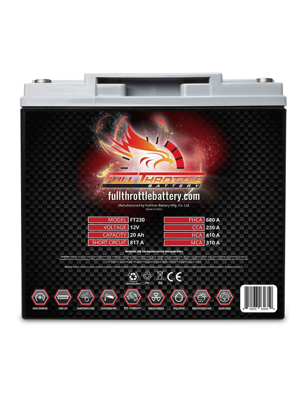 Batería 12V 20Ah C20 230CCA Fullriver FT230 serie Full Throttle - FT230 - - 0810233030350 - 1 Batería 12V 20Ah C20 230CCA Fullriver FT230 serie Full Throttle - FT230 - - 0810233030350 - 1
