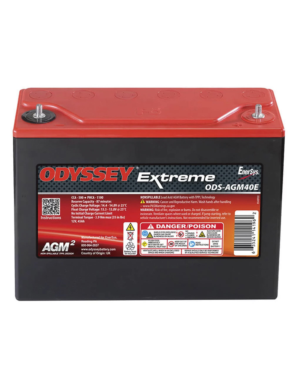 PC1100 bateria 12V 45Ah C20 500CCA Odyssey Extreme ODS-AGM40E - 1