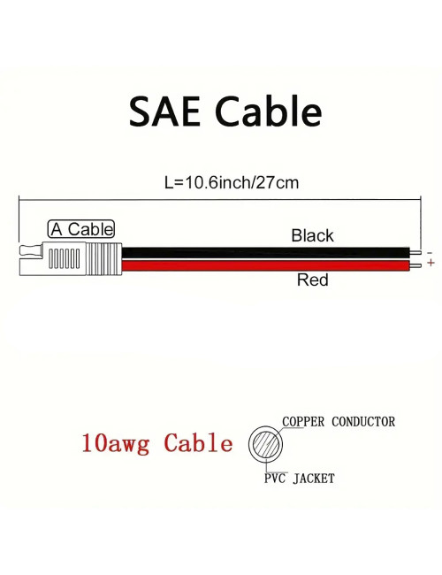 Cable con conector SAE 2 pines 10A 30cm 10AWG - AC-SAE30CM10A -  - 2000000007809 - 2