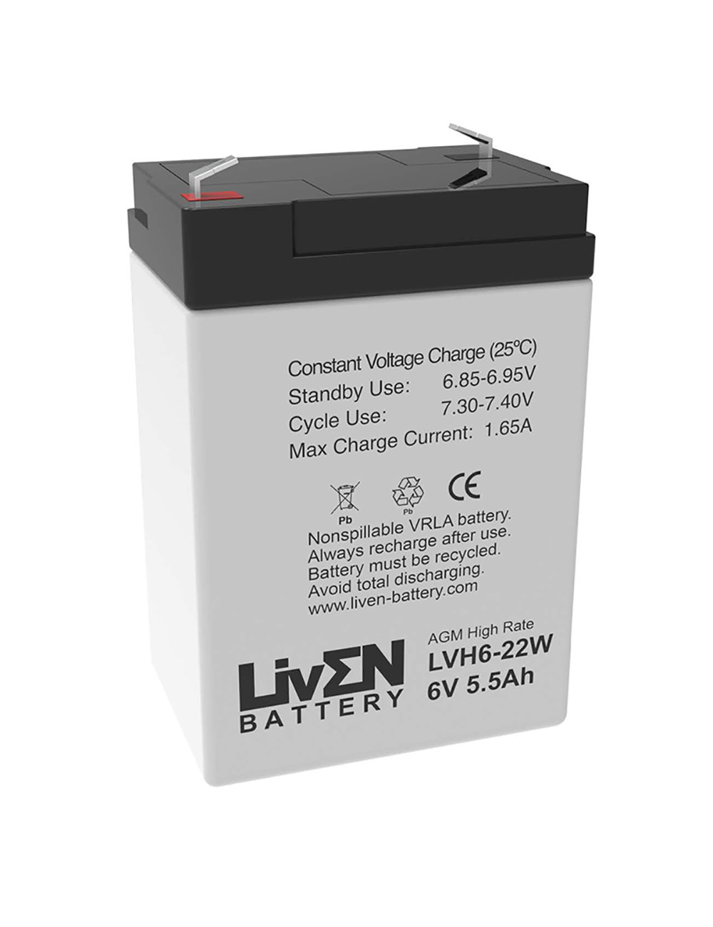 Bateria para carros, motos, triciclos e quads eléctricos de brinquedo 6V 5,5Ah C20 22W alta descarga Liven LVH6-22W - 1