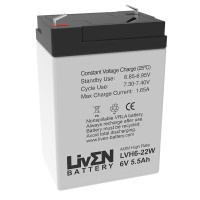 Bateria para carros, motos, triciclos e quads eléctricos de brinquedo 6V 5,5Ah C20 22W alta descarga Liven LVH6-22W - 1
