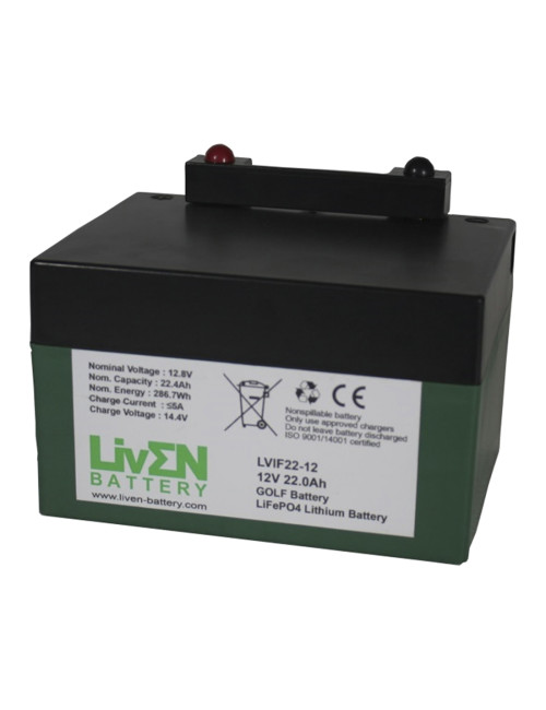 Bateria para trolley de golfe 12,8V 22,4Ah LiFePO4 com bolsa e carregador Liven LVIF22-12G - 3