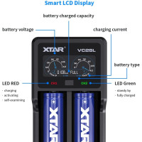 XTAR VC2SL carregador para 2 baterias Li-Ion/IMR/INR/ICR, Ni-Cd e Ni-Mh com ecrã LCD e função power bank - 3