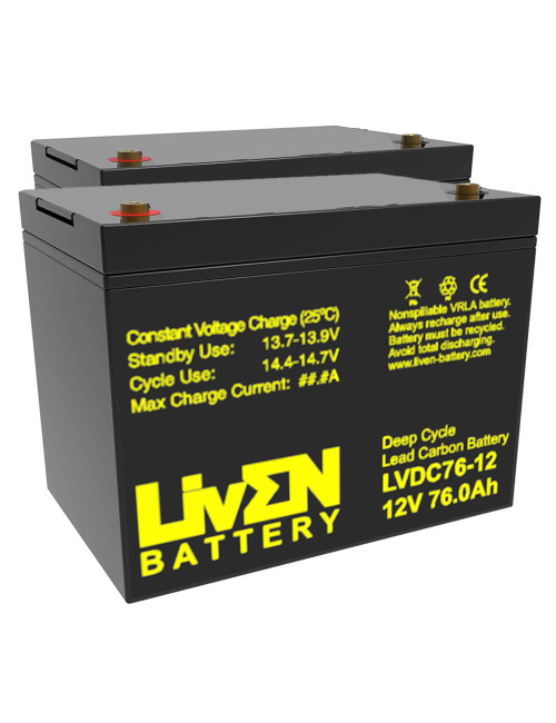 Pacote 2 baterias para empilhadores e porta-paletes de 12V 76Ah C20 ciclo profundo Liven LVDC76-12 - 1