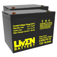 Pacote 2 baterias para empilhadores e porta-paletes de 12V 76Ah C20 ciclo profundo Liven LVDC76-12 - 1