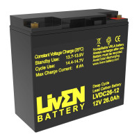 Bateria gel carbono 12V 26Ah C20 ciclo profundo Liven LVDC26-12 - 1