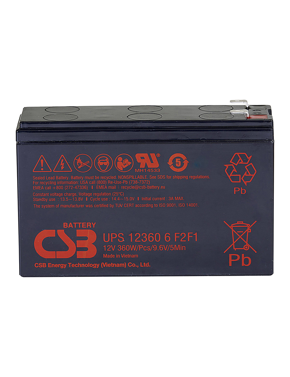Batería 12V 6,5Ah 360W CSB UPS123606 F2F1 - CSB-UPS123606 -  -  - 1