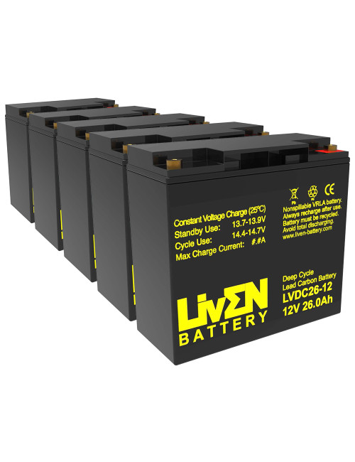 Bateria para Veleco Faster (60V) pacote 5 baterias de 12V 26Ah C20 ciclo profundo Liven LVDC26-12 - 1