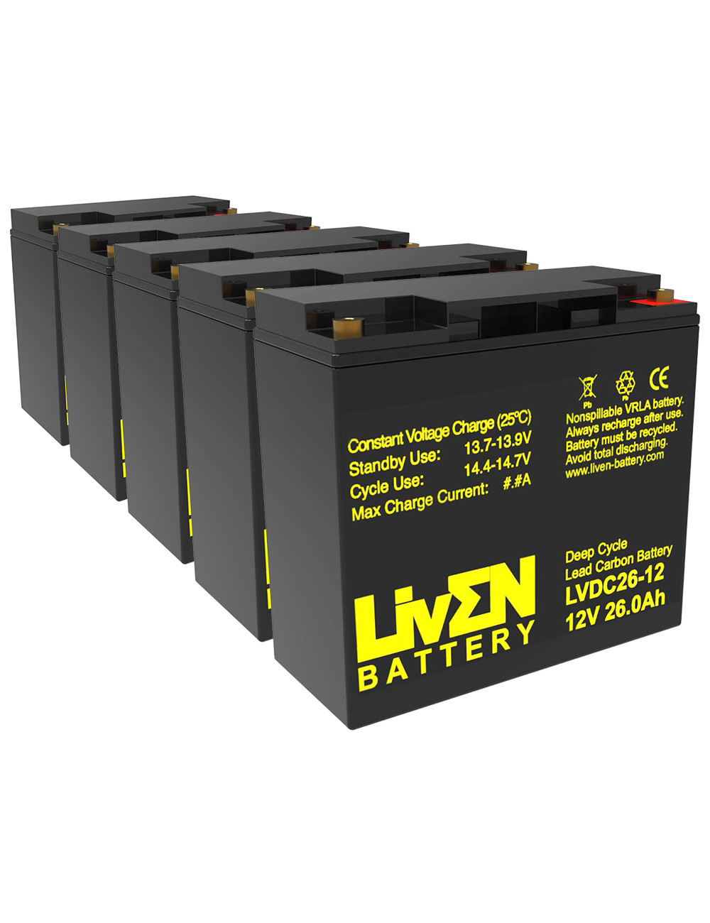 Bateria para Veleco Gravis (60V) pacote 5 baterias de 12V 26Ah C20 ciclo profundo Liven LVDC26-12 - 1 Bateria para Veleco Gravis (60V) pacote 5 baterias de 12V 26Ah C20 ciclo profundo Liven LVDC26-12 - 1