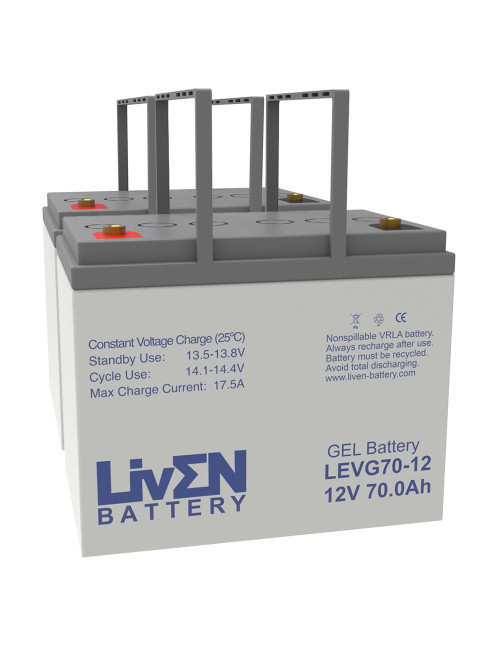 Pacote de 2 baterias de gel para Pride Mobility Partner de 12V 70Ah Liven LEVG70-12 - 1