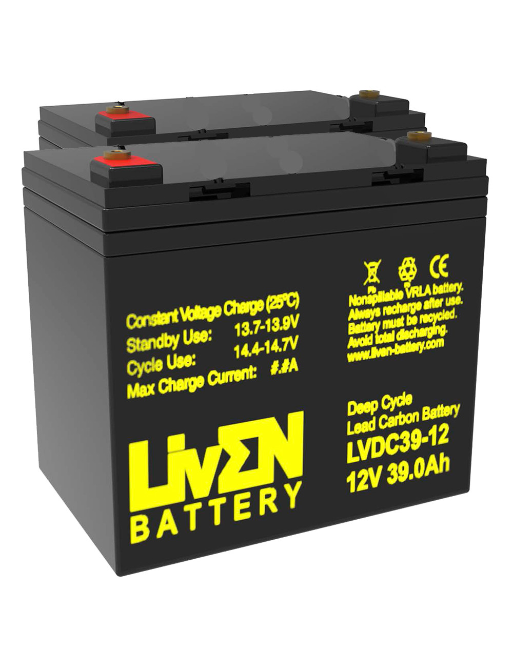 Pacote 2 baterias gel carbono para Celebrity de Pride Mobility de 12V 39Ah C20 ciclo profundo Liven LVDC39-12 - 1