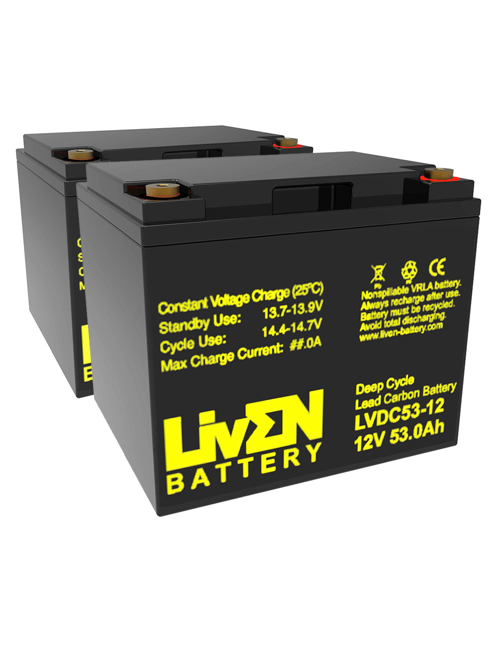 Pack 2 baterías gel carbono para Quickie Rumba de Sunrise Medical de 12V 53Ah C20 ciclo profundo Liven LVDC53-12 - 2xLVDC53-12 -