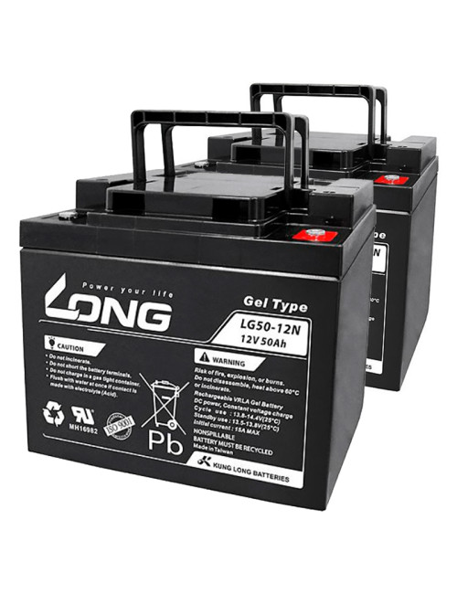 Pack 2 baterías de gel para Quickie Q200R con basculación de Sunrise Medical de 12V 50Ah ciclo profundo Long LG50-12N - 2xLG50-1