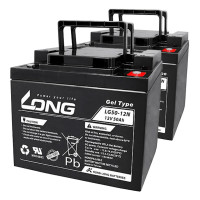 Pacote 2 baterias de gel para Quickie Q200R com basculação de Sunrise Medical de 12V 50Ah C20 ciclo profundo Long LG50-12N - 1