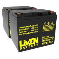 Pack 2 baterías gel carbono para Quickie Q200R con basculación de Sunrise Medical de 12V 53Ah C20 ciclo profundo Liven LVDC53-12