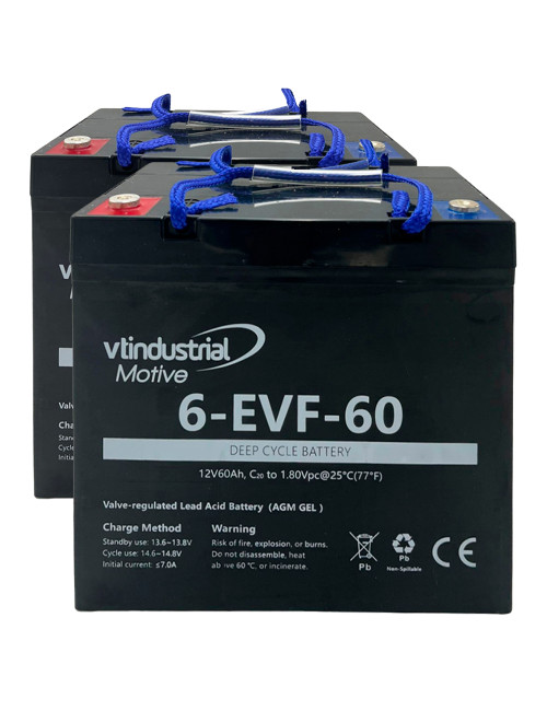 Pack 2 baterías gel híbrido para Invacare Bora de 12V 60Ah C20 ciclo profundo Industrial Motive 6-EVF-60 - 2x6-EVF-60 -  -  - 1