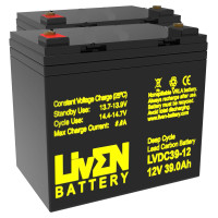 Pacote 2 baterias gel carbono para Invacare Leo de 12V 39Ah C20 ciclo profundo Liven - 1