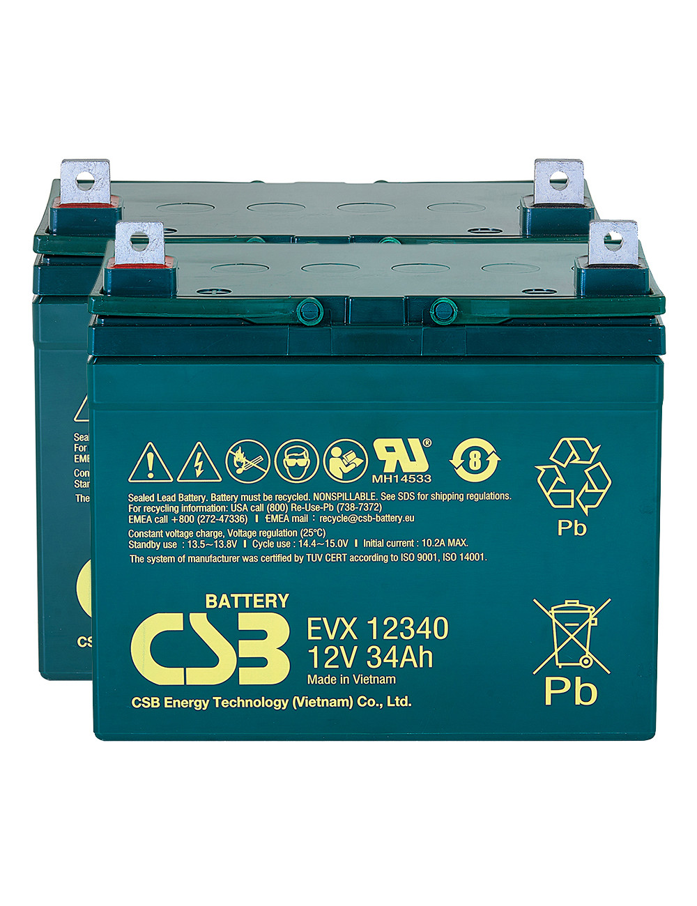 Pacote 2 baterias para Celebrity X de Pride Mobility de 12V 34Ah C20 ciclo profundo CSB EVX12340 - 1 Pacote 2 baterias para Celebrity X de Pride Mobility de 12V 34Ah C20 ciclo profundo CSB EVX12340 - 1