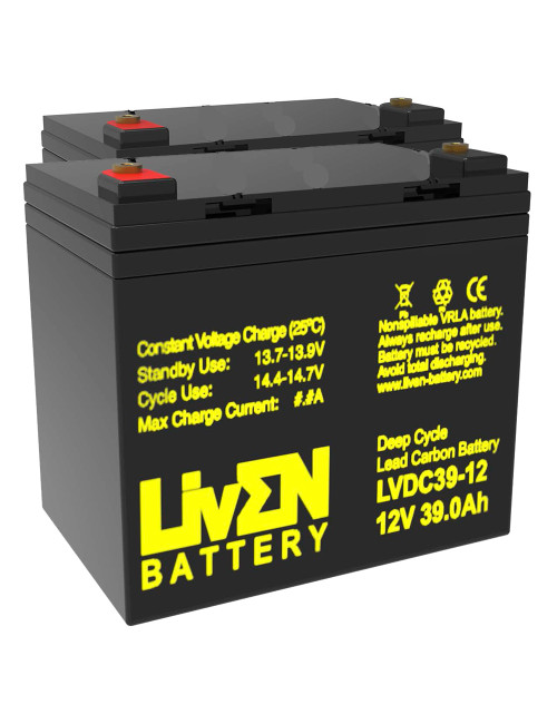 Pacote 2 baterias gel carbono para Celebrity X de Pride Mobility de 12V 39Ah C20 ciclo profundo Liven LVDC39-12 - 1