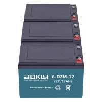 Pacote de 3 baterias para trotinete eléctrico de 12V 12Ah C2 ciclo profundo Aokly 6-DZM-12 (6-DZF-12) - 1
