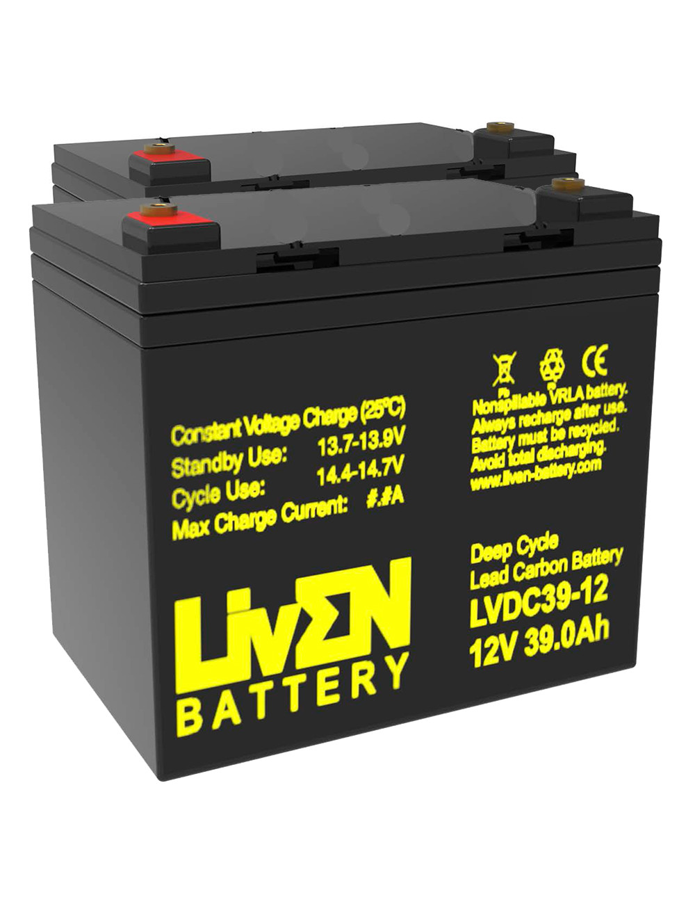 Pack 2 baterías gel carbono para Vista de Ayudas Dinámicas de 12V 39Ah C20 ciclo profundo Liven LVDC39-12 - 2xLVDC39-12 - - - Pack 2 baterías gel carbono para Vista de Ayudas Dinámicas de 12V 39Ah C20 ciclo profundo Liven LVDC39-12 - 2xLVDC39-12 - - -