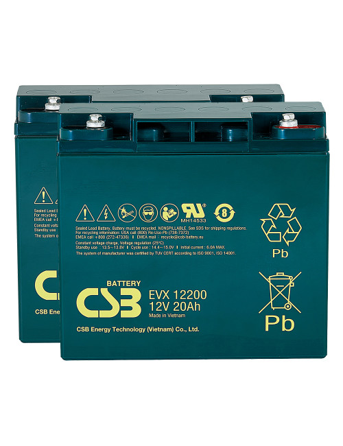 Pack 2 baterías para Invacare Colibrí de 12V 20Ah C20 ciclo profundo CSB EVX12200 - 2xEVX12200 -  -  - 1