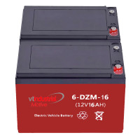 Pacote de 2 baterias para trotinete e scooter eléctrico de 12V 16Ah C20 ciclo profundo (6-DZM-12/14/15, 6-DZF-12/14) - 1