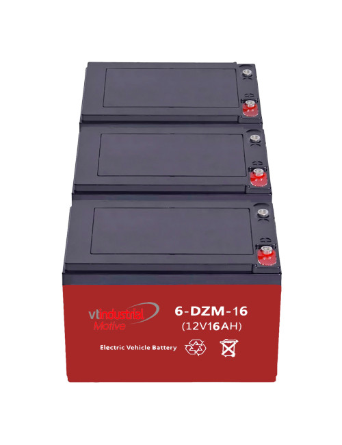 Pacote de 3 baterias para trotinete e scooter eléctrico de 12V 16Ah C20 ciclo profundo (6-DZM-12/14/15, 6-DZF-12/14) - 1