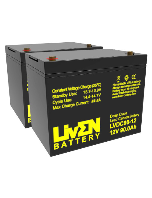 Pacote 2 baterias gel carbono para cadeira de rodas e scooter eléctrico de 12V 90Ah C20 ciclo profundo Liven LVDC90-12 G24 - 1
