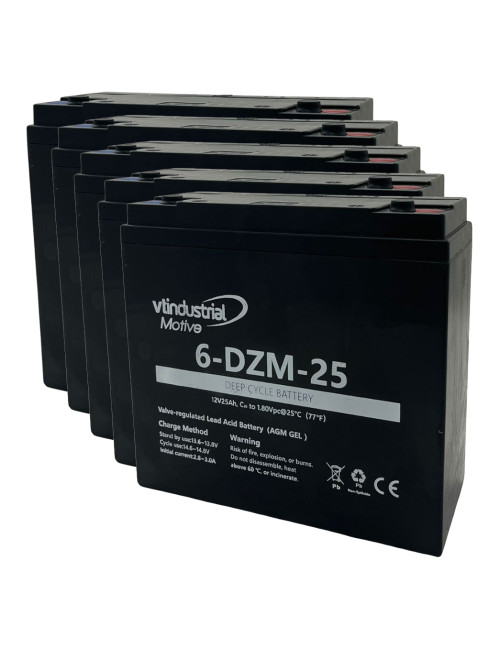 copy of Pacote de 5 baterias (60V) para Veleco Cristal de 12V 25Ah C20 ciclo profundo serie Motive 6-DZM-25 - 1