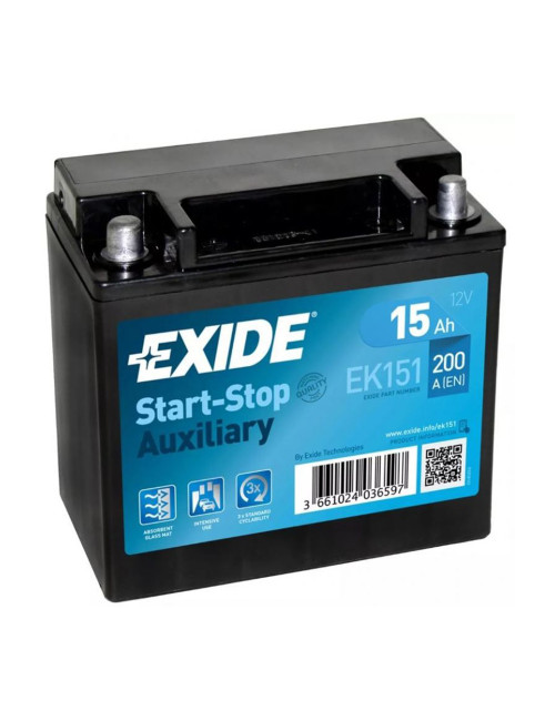 Bateria auxiliar 12V 15Ah 200CCA para automóveis com Start-Stop e hibridos Exide Start-Stop Auxiliary - 1