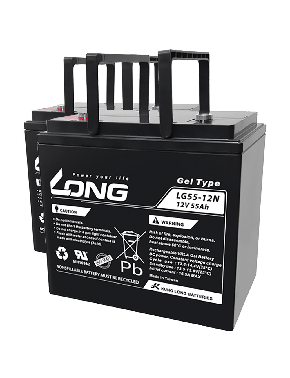 Pack 2 baterías de gel para sillas de ruedas y scooters eléctricos de 12V 55Ah C20 ciclo profundo Long LG55-12N - 2xLG55-12N - Pack 2 baterías de gel para sillas de ruedas y scooters eléctricos de 12V 55Ah C20 ciclo profundo Long LG55-12N - 2xLG55-12N -