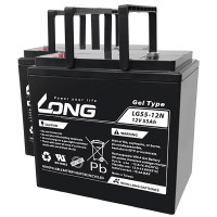 Pack 2 baterías de gel para sillas de ruedas y scooters eléctricos de 12V 55Ah C20 ciclo profundo Long LG55-12N - 2xLG55-12N -  