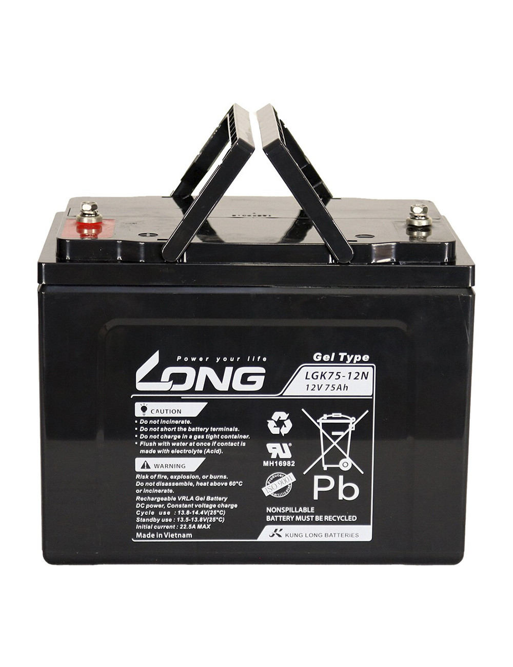 Bateria de gel 12V 80Ah C20/75Ah C10 ciclo profundo Long LGK75-12N - 1