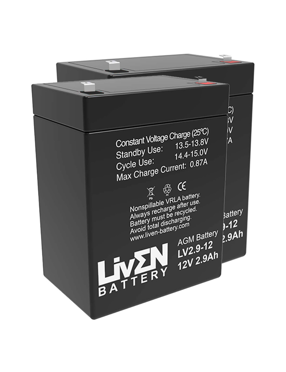 Pacote de 2 baterias (24V) para elevadores de transferência e cestas Invacare Isa de 12V 2,9Ah C20 Liven LV2.9-12 - 2