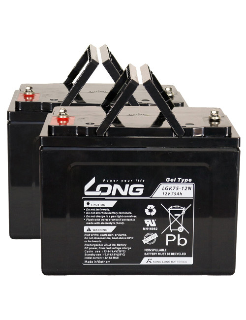 Pack 2 baterías de gel para scooter eléctrico Vita e I-Vita de 12V 80Ah C20/75Ah C10 ciclo profundo Long LGK75-12N - 2xLGK75-12N