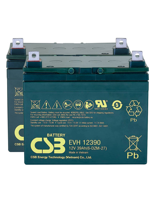 Pacote 2 baterias gel para cadeira de rodas e scooter eléctrico de 12V 39Ah C20 ciclo profundo CSB EVH12390 - 1