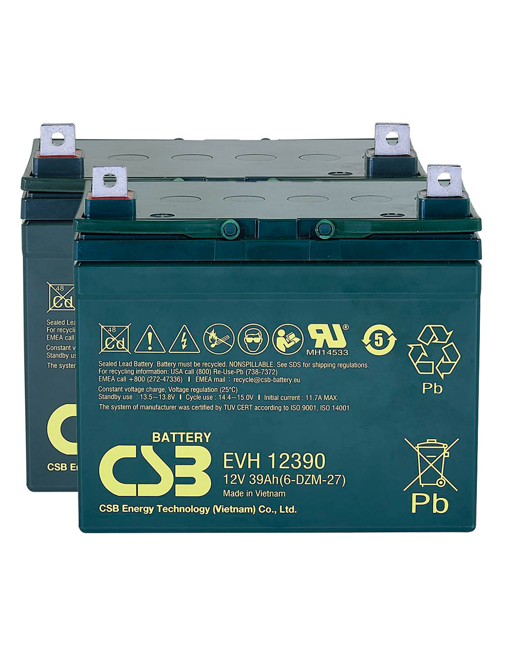 Pacote 2 baterias gel para cadeira de rodas e scooter eléctrico de 12V 39Ah C20 ciclo profundo CSB EVH12390 - 1