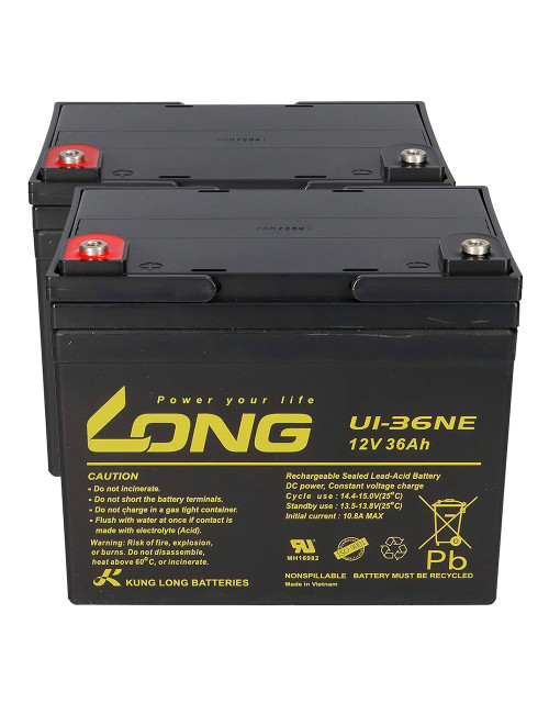 Pack 2 baterías para scooter eléctrico Revo 2.0 de 12V 36Ah C20 ciclo profundo Long U1-36NE - 2xU1-36NE -  -  - 1
