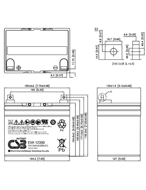 Pack 2 baterías para scooter eléctrico Revo 2.0 de 12V 39Ah C20 ciclo profundo CSB EVH12390 - 2xEVH12390 -  -  - 2