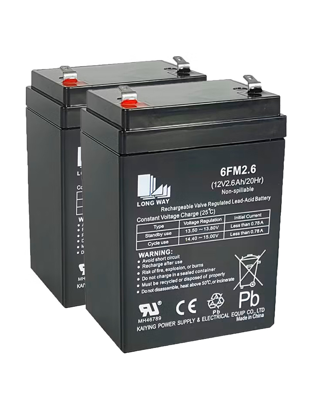 Pack 2 baterías para salvaescaleras o sube escaleras Handicare 1100 de 12V 2,6Ah C20 F1 Longway 6FM2.6 - 2x6FM2.6 -  -  - 1