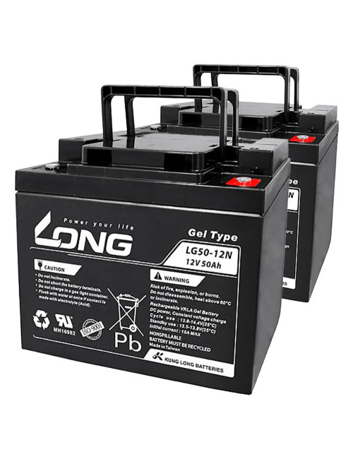 Pacote de 2 baterias de gel para Invacare Spectra Blitz de 12V 50Ah  C20 ciclo profundo Long LG50-12NE - 1