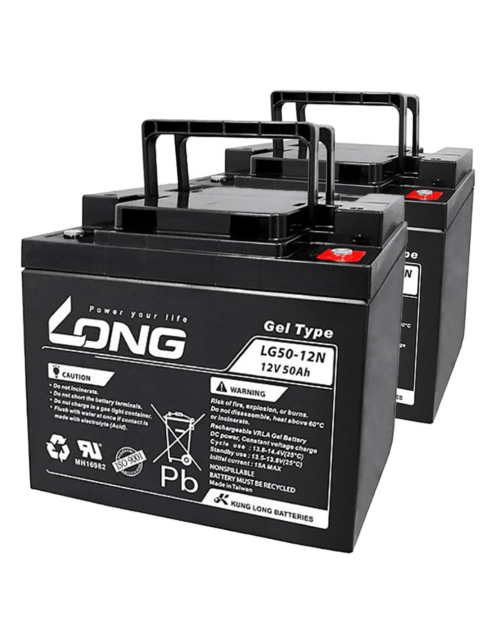 Pacote de 2 baterias de gel para Invacare Spectra Blitz de 12V 50Ah  C20 ciclo profundo Long LG50-12NE - 1
