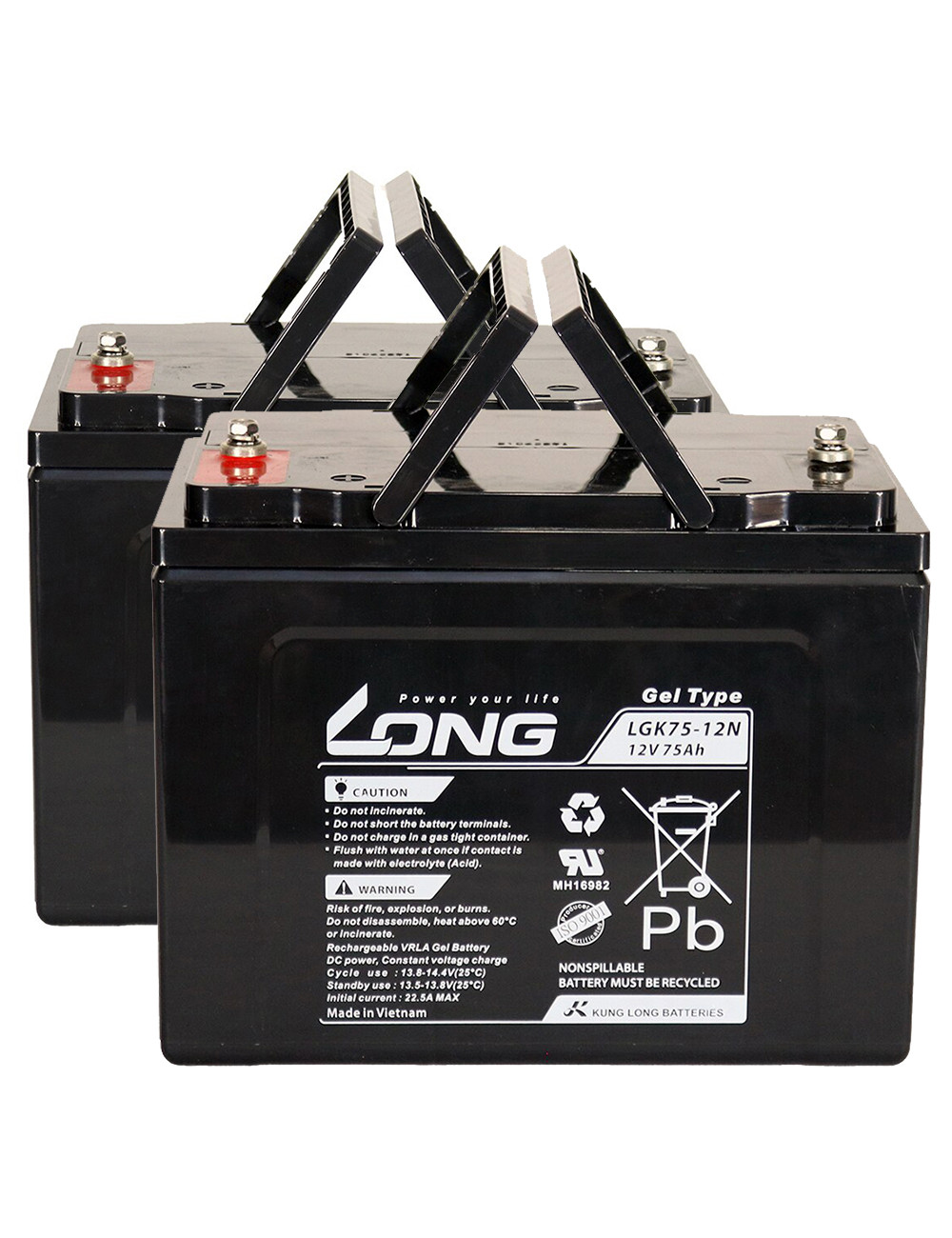 Pack 2 baterías de gel para Ottobock Juvo B4 de 12V 80Ah C20/75Ah C10 ciclo profundo Long LGK75-12N - 2xLGK75-12N -  -  - 1