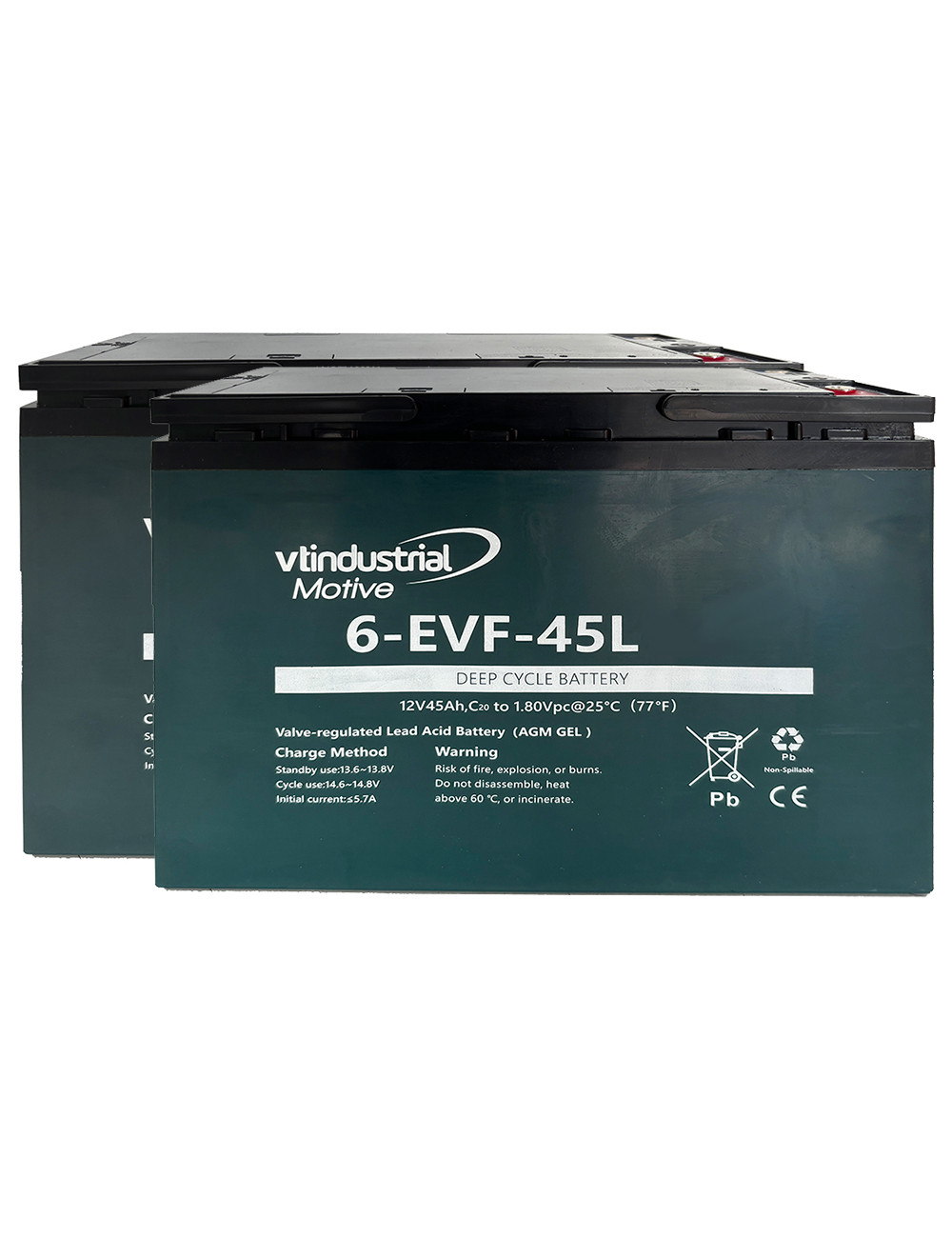 Pacote 2 baterias para Totalcare Menorka de 12V 45Ah C20 ciclo profundo EVF12-45L (6-EVF-38) - 1