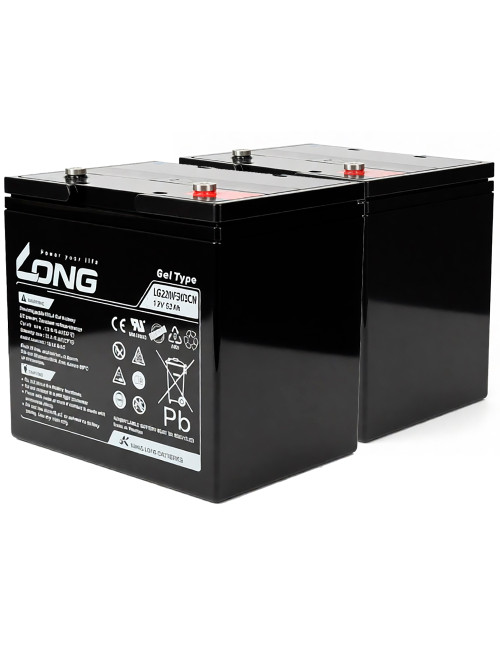 Pacote de 2 baterias gel para cadeira de rodas e scooter eléctrico 12V 62Ah C10 ciclo profundo Long LG22NF305CN - 1