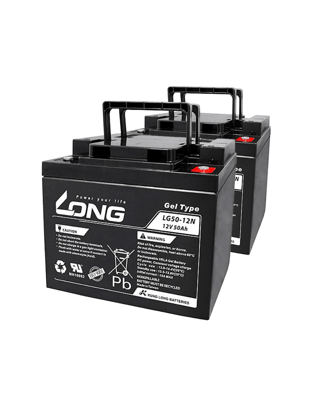 Pack 2 baterías de gel para Quickie F35 R2 de Sunrise Medical de 12V 50Ah ciclo profundo Long LG50-12N - 2xLG50-12N -  -  - 1