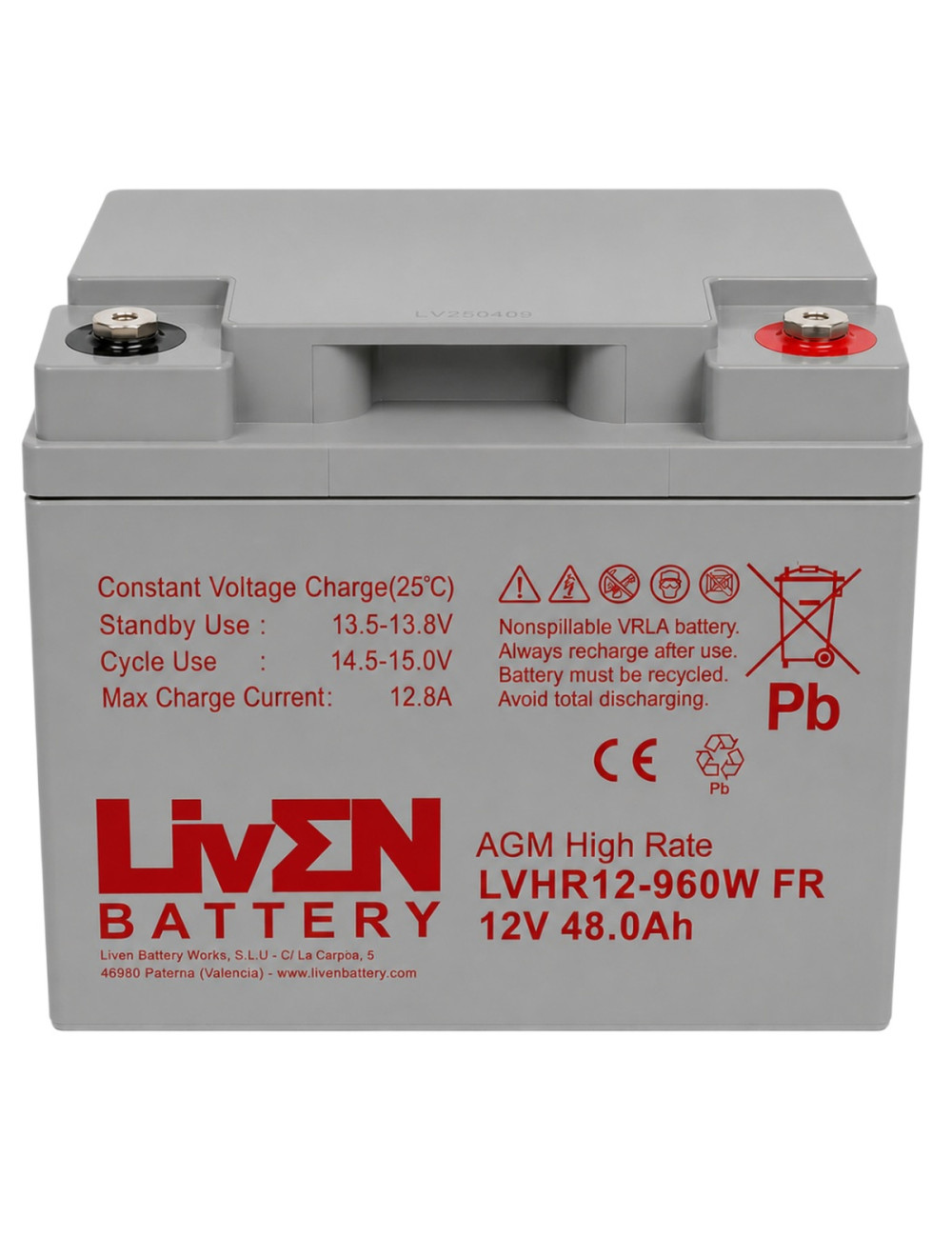 Bateria 12V 48Ah C20 960W R6.5 de alta descarga e longa duração Liven LVHR12-960W - 1